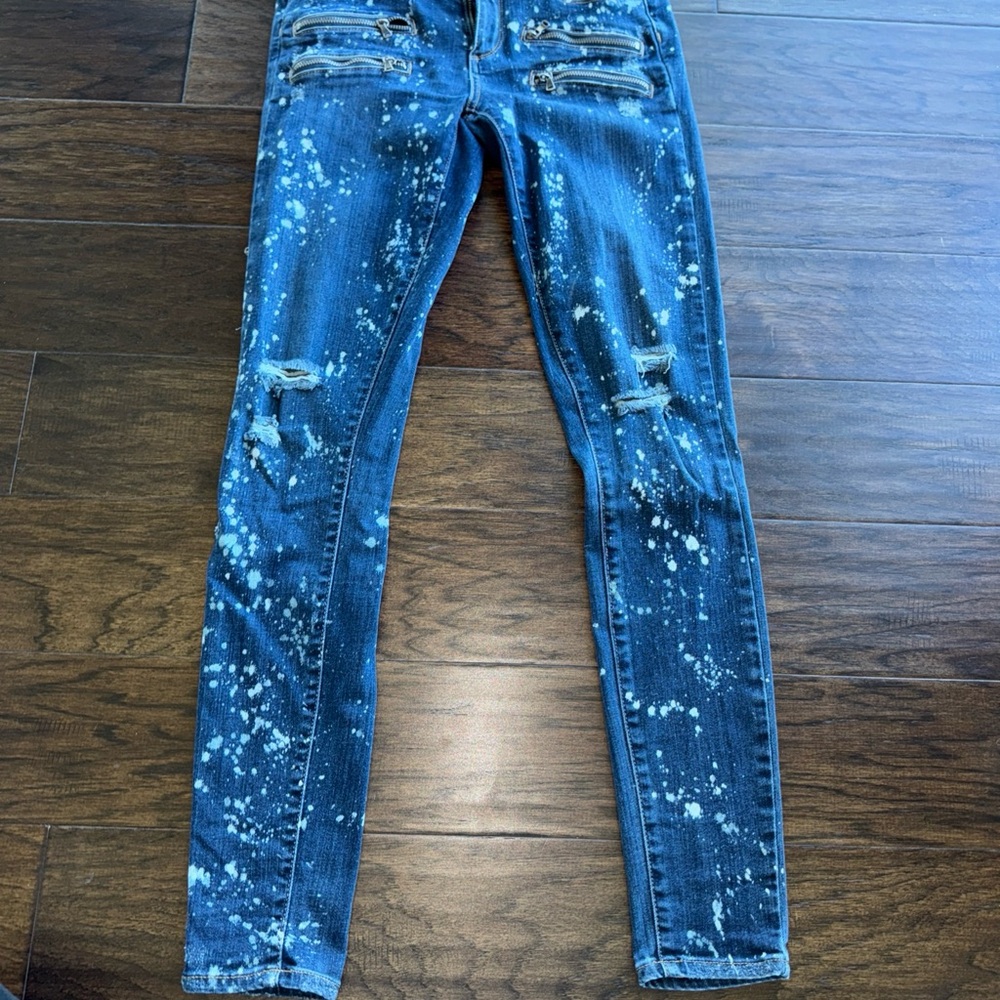 PAIGE Blue Splatter Skinny Jeans